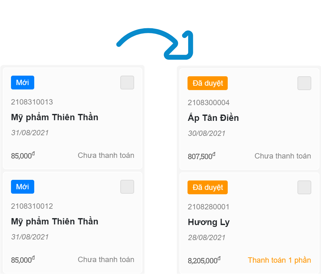quản lý đơn hàng theo trạng thái trên phần mềm quản lý phân phối